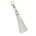 White PU leather tassel keychain with gold clasp, stylish bag charm and accessory for keys. - Off White