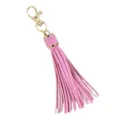 Pink PU leather tassel keychain with gold lobster clasp, ideal for bag charm and keys. - Pink