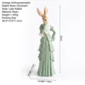 Vintage style resin lady rabbit figurine wearing an elegant green tiered dress ornament - Newly Painted Formal Dress Rabbit - Female