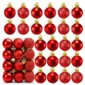 Set de 24 bolas de Navidad rojas de 3 cm con acabados mate, brillante y de purpurina - Juego de 24 piezas / Rojo