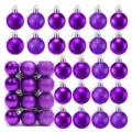 Set de 24 bolas de Navidad moradas de 3 cm con acabados brillantes, mate y purpurina - Juego de 24 piezas / Púrpura