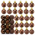 Juego de 24 bolas de Navidad marrones de 3 cm con acabados brillo mate y purpurina - Juego de 24 piezas / Café