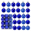Set de 24 bolas de Navidad azules de 3 cm con acabados brillantes, mates y brillantes. - Juego de 24 piezas / Azul zafiro