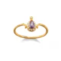 Elegant 18K gold plated ring featuring a pear-shaped purple zircon and bow accents. - Pear Cut Purple Zirconia Wave Style (G124936)