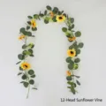 Guirlande de tournesols artificiels à 12 têtes avec feuilles vertes pour décoration - Jaune (12 Têtes)