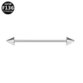 Χειρουργικό τιτάνιο ASTM F136 ίσια μπάρα piercing με ασημένιες αιχμές - Ίσια Μπάρα με Κώνο / 1.6x38x5mm / Ασημί
