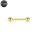 Golden ASTM F136 titanium piercing barbell with internal threading for nipple or tongue - 1.6x16x5mm / Gold