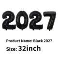 Large 32-inch black 2027 foil number balloons for New Year celebrations - 2027 Style / 32 inch / Black
