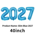 Giant 40-inch slim blue foil number balloons forming 2027 for New Year party decoration - Slim Blue (2027) / 40 Inch / Blue