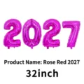32-inch rose red 2027 number aluminum foil balloons for New Year celebrations - 2027 Number Style / 32-inch / Rose Red