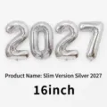 16-inch slim silver 2027 number foil balloon set for New Year party celebrations - 16" / Slim Silver
