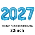 32 inch blue 2027 foil number balloons set for 2027 New Year Eve party decoration - 32-inch / Slim Blue