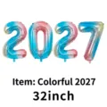 32 inch colorful gradient 2027 number foil balloon set for New Year party decoration - 32-inch / Iridescent
