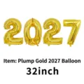 32 inch gold foil number 2027 balloon set for New Year celebration - 32-inch / Chubby Gold