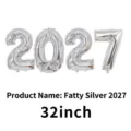 32-inch silver foil number balloons 2027 for New Year party celebration decor - 32-inch / Chubby Silver