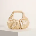Elegante borsa a mano in raso plissettato color champagne con perle per abiti stile retrò - Albicocca