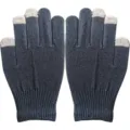 Warm winter knitted touchscreen gloves in dark grey with white contrast fingertips - Thin / Dark Gray