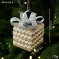 Gold glitter gift box Christmas tree ornament with silver bow, 8x6cm festive decor ornament - Gold White Gift Box Style A (APYX227-8)