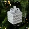 Elegant silver glitter gift box Christmas tree ornament with a sparkling bow detail - Silver White Gift Box Style E (APYX227-12)
