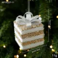 Handmade gold and white glitter gift box Christmas ornament with silver bow, 8cm - Gold White Gift Box Style D (APYX227-11)