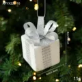 Festive white glitter Christmas gift box hanging ornament with silver bow decoration - Silver White Gift Box Style C (APYX227-10)