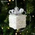 Silver glitter foam Christmas ornament box with bow and sequins hanging decoration - Silver White Gift Box Style B (APYX227-9)
