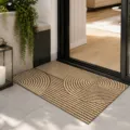 Minimalistische rutschfeste PVC-Schlingenmatte für den Eingang mit braunem Seilmuster - 40*60cm / Zirkuläres Seilmedaillon / Khaki & Dunkelbraun