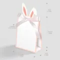 Kreative rosa Geschenktüte mit Hasenohren, Satinband und detaillierten Maßangaben - Große Größe (10er Pack) / Rosa und Weiß (Hasenohr-Stil)