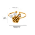 Elegant gold rose ring featuring white pearls and crystal, 17mm inner diameter size - Adjustable / Rose Pearl Zirconia Style (G127842)