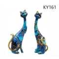 Set of two abstract blue marble cat figurines with gold accents for home decor - Dreamy Marble Pattern Style (KY161) / Dreamy Marble Texture