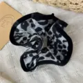 Trendy leopard print hair scrunchie with black velvet trim for ponytails and buns - Grey Leopard Print (27700B) / Black White Grey Leopard Velvet Edge