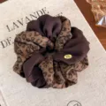 Premium leopard print and solid brown oversized scrunchie hair tie with handmade tag - Braided Patchwork Style (27772A) / Brown Leopard Patchwork