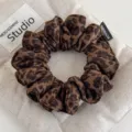 Stylish leopard print fabric scrunchie hair tie for women and girls - Classic with Woven Label Style (27656) / Leopard Print