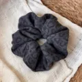 Charcoal grey leopard print knit scrunchie hair tie for stylish updos and ponytails - Jacquard Large Style (28519C) / Grey Leopard