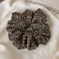 Stylish leopard print scrunchie for hair, elegant elastic band for ponytails and buns - Fine Pleated Style (28533A) / Light Coffee Leopard