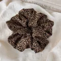 Chic brown and black leopard print fabric scrunchie with a soft ruffled texture - Multi-layer Pleated Style (28533B) / Dark Coffee Leopard