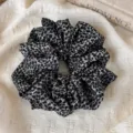 Large stylish leopard print scrunchie hair tie with elegant black and grey pattern - Retro Fluffy Style (28533C) / Black and Grey Leopard