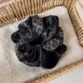 Leopard print and black satin scrunchie variant for spicy girl hairstyles in a basket - Spliced Large Style (28571B) / Gray Leopard Splicing