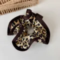 Oversized leopard print hair scrunchie with elegant brown satin edging for women - Classic Large Style (28573A) / Brown Leopard