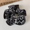 Elegant leopard print oversized scrunchie with charcoal grey satin trim for ponytails - Fashion Large Style (28573B) / Grey Leopard