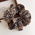 Stylish leopard print fabric scrunchie hair tie for bold pony tail styling accessories - Classic Chiffon Style (27364) / Brown Black Rice Leopard