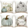 Set van vier herfst kussenslopen met aquarel pompoenen en dankbaarheidsmotieven - Aquarel Oogst Herfst Pompoen (23YM28) / Set van 4 (45*45cm)