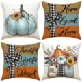 Set van 4 herfst Thanksgiving kussenhoezen met pompoen voor sofa decoratie in huis - Home Sweet Home Pompoen Serie (YMF6) / Set van 4 (45*45cm)