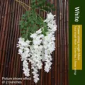 White artificial wisteria hanging vine 96cm long silk flower for wedding party decor - Three Branches Hanging Style (2-Piece Set) / White