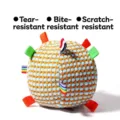 Durable plush textured dog toy ball featuring colorful sensory ribbon tags for chewing - Bell Ball - Yellow