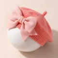 Schattige roze gebreide baby baret met een grote decoratieve strik van zacht lint - Watermeloenrood en Roze