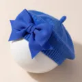 Schattige koningsblauwe gebreide baby baret met een elegante, grote strik decoratie - Blauw en Donkerblauw
