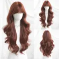 Parrucca lunga ondulata da 28 pollici color tè nero con frangia, set completo sintetico - 28 Pollici / 71CM / arancio-rosso
