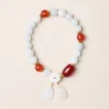 Exquisite natural jadeite bracelet with 14K gold-filled accents and white shell flower teardrops - Barrel Bead Shell Flower Waterdrop Bracelet / 7.5mm / Red