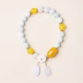 Elegant natural jadeite bracelet with 14K gold shell flower and water-drop charms - Barrel Bead Shell Flower Waterdrop Bracelet / 7.5mm / Yellow